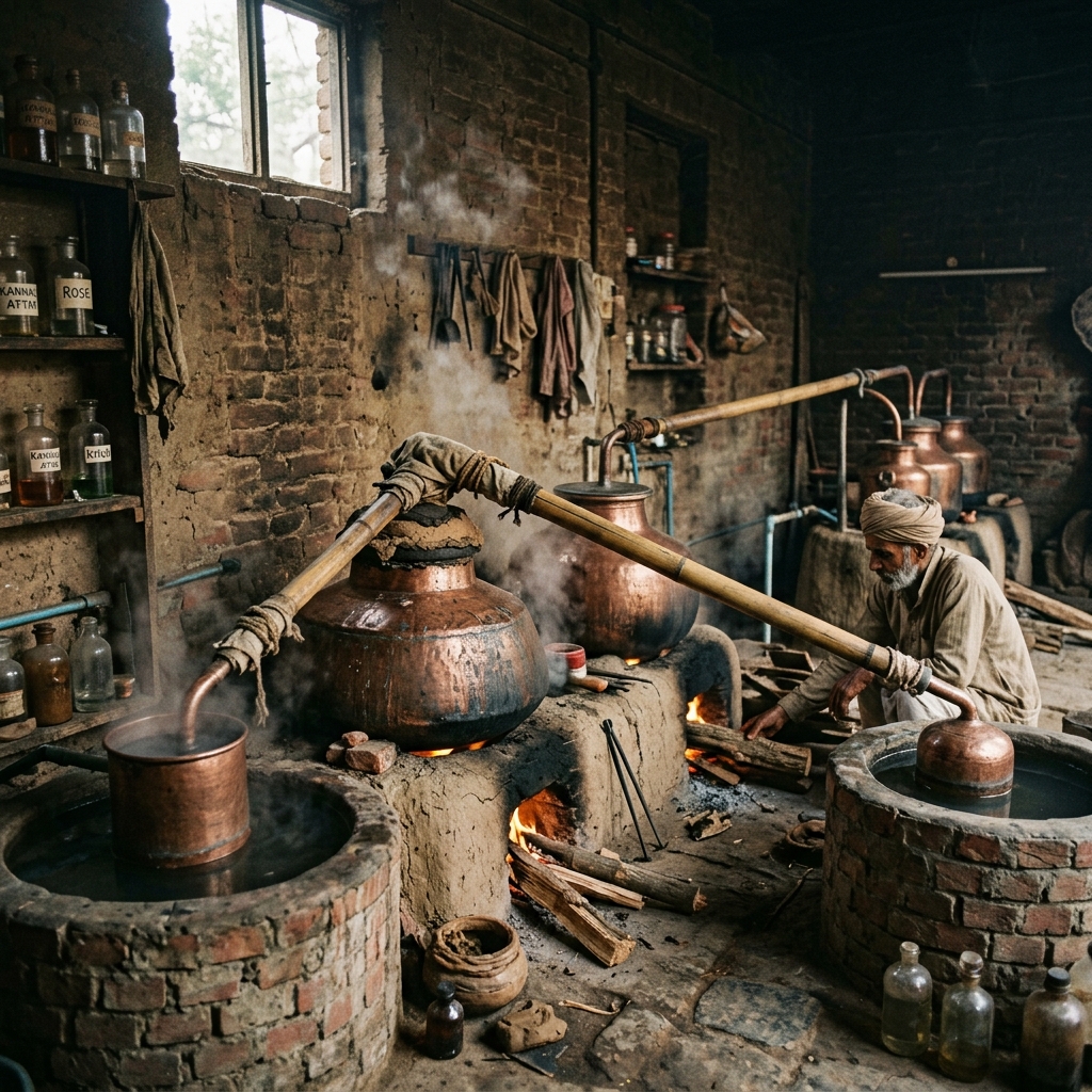 Traditional Indian copper steam distillation degs